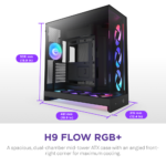 ⁦NZXT H9 Flow RGB+ (2025) Large Dual-Chamber Mid-Tower ATX Airflow Case with RGB and Control Hub, 7x Fans (Black)⁩ - الصورة ⁦2⁩