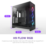 ⁦NZXT H9 Flow RGB Large Dual-Chamber Mid-Tower ATX Airflow Case with RGB, 2x Fans (Black)⁩ - الصورة ⁦2⁩