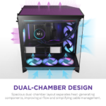 ⁦NZXT H9 Flow RGB+ (2025) Large Dual-Chamber Mid-Tower ATX Airflow Case with RGB and Control Hub, 7x Fans (Black)⁩ - الصورة ⁦6⁩