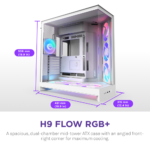 ⁦NZXT H9 Flow RGB+ (2025) Large Dual-Chamber Mid-Tower ATX Airflow Case with RGB and Control Hub, 3x Fans (White)⁩ - الصورة ⁦2⁩