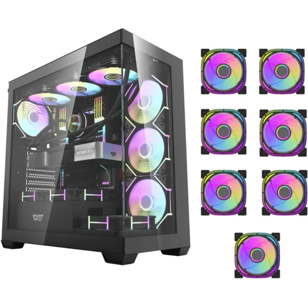 darkFlash DS900 Mid Tower ATX PC Case, 7-Fans, Black