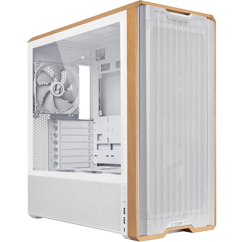 LIAN-LI-Lancool-217 LIAN LI LANCool 217 White Tempered Glass Wood Panel Mid Tower PC Gaming Case, 5-Fans - الصورة 1