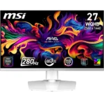MSI 27″ MAG 272QPW QD-OLED X28 2K 280Hz 0.03ms HDR400 HDMI 2.1 Rotatable Adjustable Gaming Monitor, White