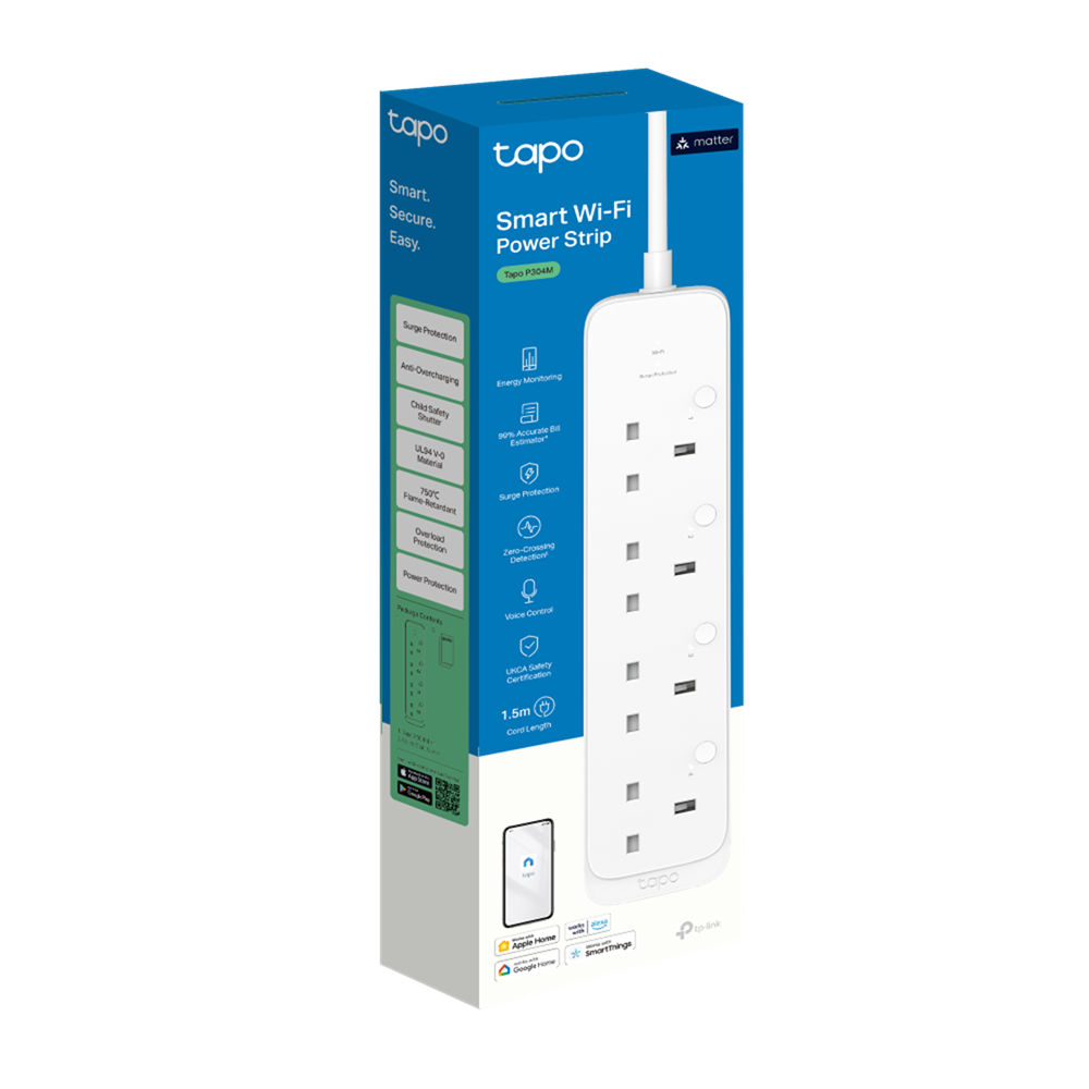 P304M TP-Link Tapo P304M 4 Ports Smart WiFi Power Strip Socket Extension, 1.5m - الصورة 1