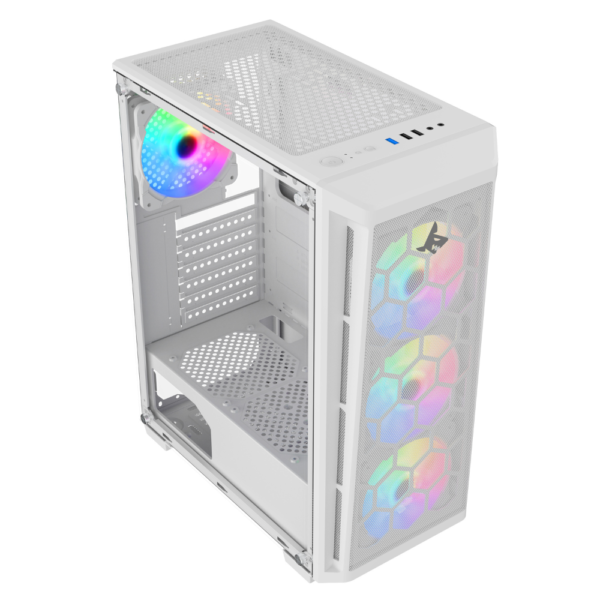 Sharx R200W Mid Tower Gaming PC Case – White (4-Fans)