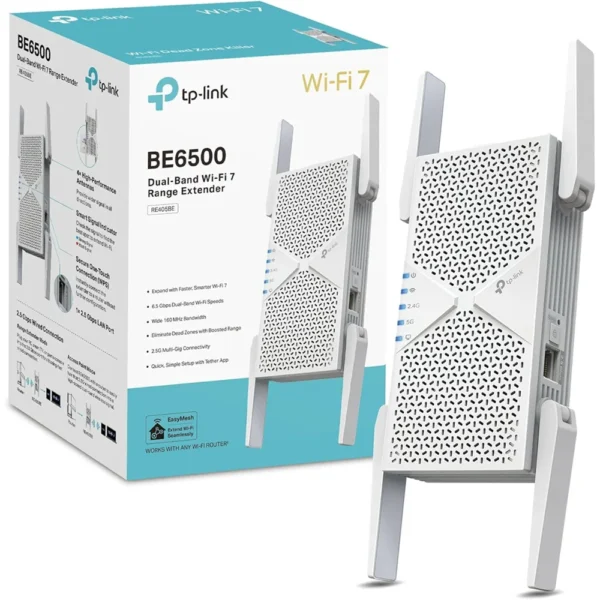 TP-Link RE405BE BE6500 Dual-Band WiFi 7 Range Extender, 2.5GE
