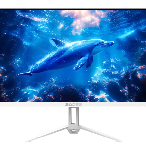 شاشة ألعاب Sades RT-Dolphin SA-F03F27 مقاس 27 بوصة بدقة FHD 1920×1080، معدل تحديث 240Hz، زمن استجابة 1ms، منفذ HDMI 2.1، لوحة IPS مسطّحة – اللون الأبيض