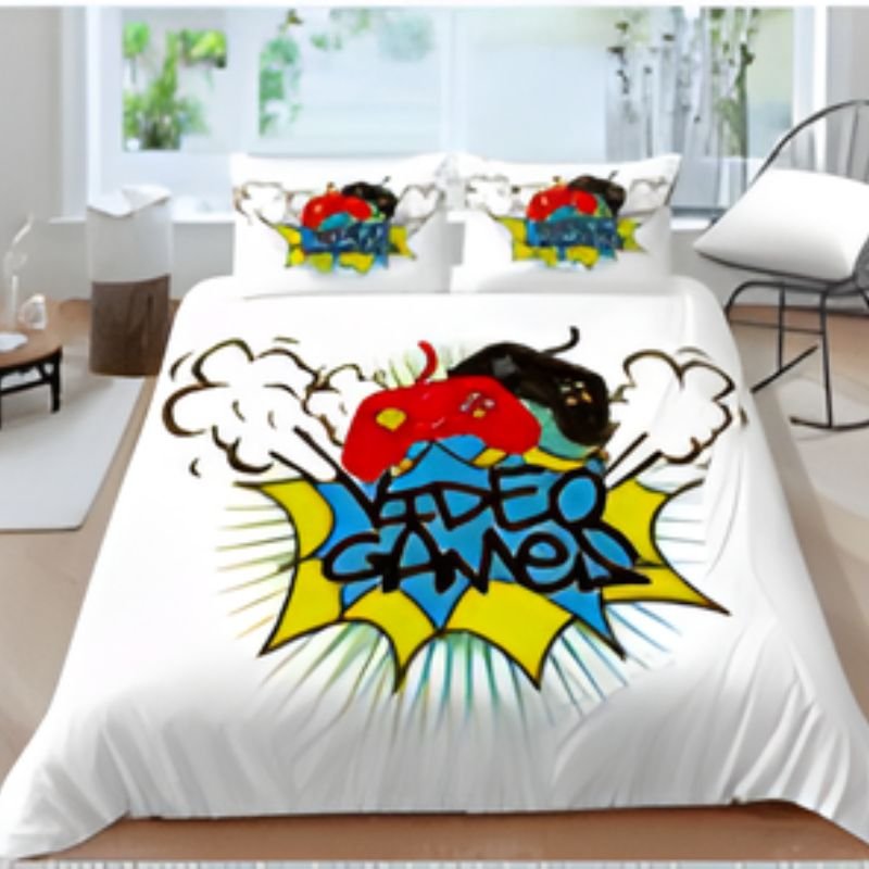 Untitleddesign-2025-10-27T180208.123_50408832-041b-4d0d-8b60-cbf4dbe23477 طقم مفروشات بتصميم يد تحكم ألعاب فيديو عصري ومبتكر، غطاء لحاف ثلاثي الأبعاد وغطاء وسادة بمقاس ١٤٥ × ٢١٠ سم - الصورة 1