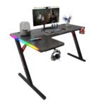 ⁦جاماكس P201-LB طاولة ألعاب كاربون فايبر RGB مقاس 140x100x74 سم مع ماوس باد (شكل L - يسار) - أسود (غير شامل التركيب)⁩ - الصورة ⁦2⁩