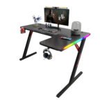 ⁦جاماكس P201-RB طاولة ألعاب كاربون فايبر RGB مقاس 140x100x74 سم مع ماوس باد (شكل L - يمين) - أسود (غير شامل التركيب)⁩ - الصورة ⁦2⁩