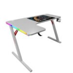 جاماكس P201-LW طاولة ألعاب كاربون فايبر RGB مقاس 140x100x74 سم مع ماوس باد (شكل L - يسار) - أبيض (غير شامل التركيب)