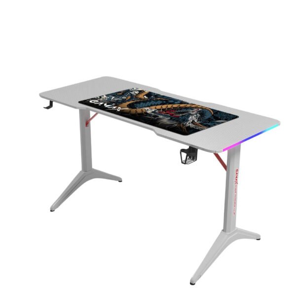 جاماكس D2408W طاولة ألعاب كاربون فايبر RGB مقاس 140x60x74 سم مع ماوس باد - أبيض (غير شامل التركيب)