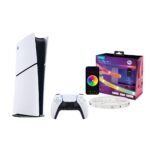 PlayStation 5 Slim Digital Edition with multicolored smart light strip