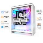 كمبيوتر الألعاب المخصص بمعالج إنتل كور ألترا 7 265 كي إف، كارت شاشة آر تي إكس 5070 بسعة 12 جيجابايت، رامات 16 جيجابايت دي دي آر 5 بسرعة 6000 ميجا نقلة في الثانية، هارد إس إس دي إن في إم إي بسعة 1 تيرابايت، ويندوز 11 برو