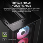 ⁦Corsair FRAME 4000D RS ARGB Modular Mid-Tower PC Case — Black, 3-Fans⁩ - الصورة ⁦6⁩