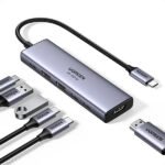 محول UGREEN USB-C متعدد المنافذ 6 في 1 مع HDMI بدقة 4K وشحن PD بقوة 100 واط (CM511 – 35999)