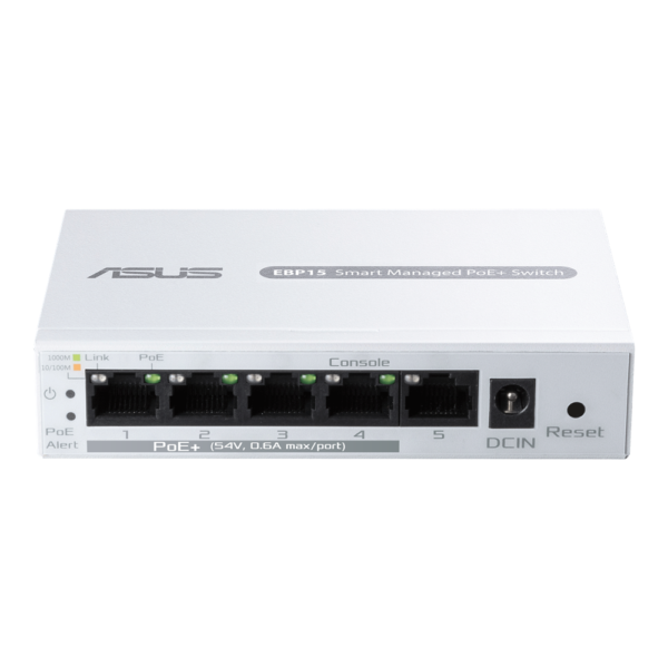 ASUS ExpertWiFi EBP15 5-Port GbE Smart Managed PoE+ Switch, 4 PoE+ ports, 60W