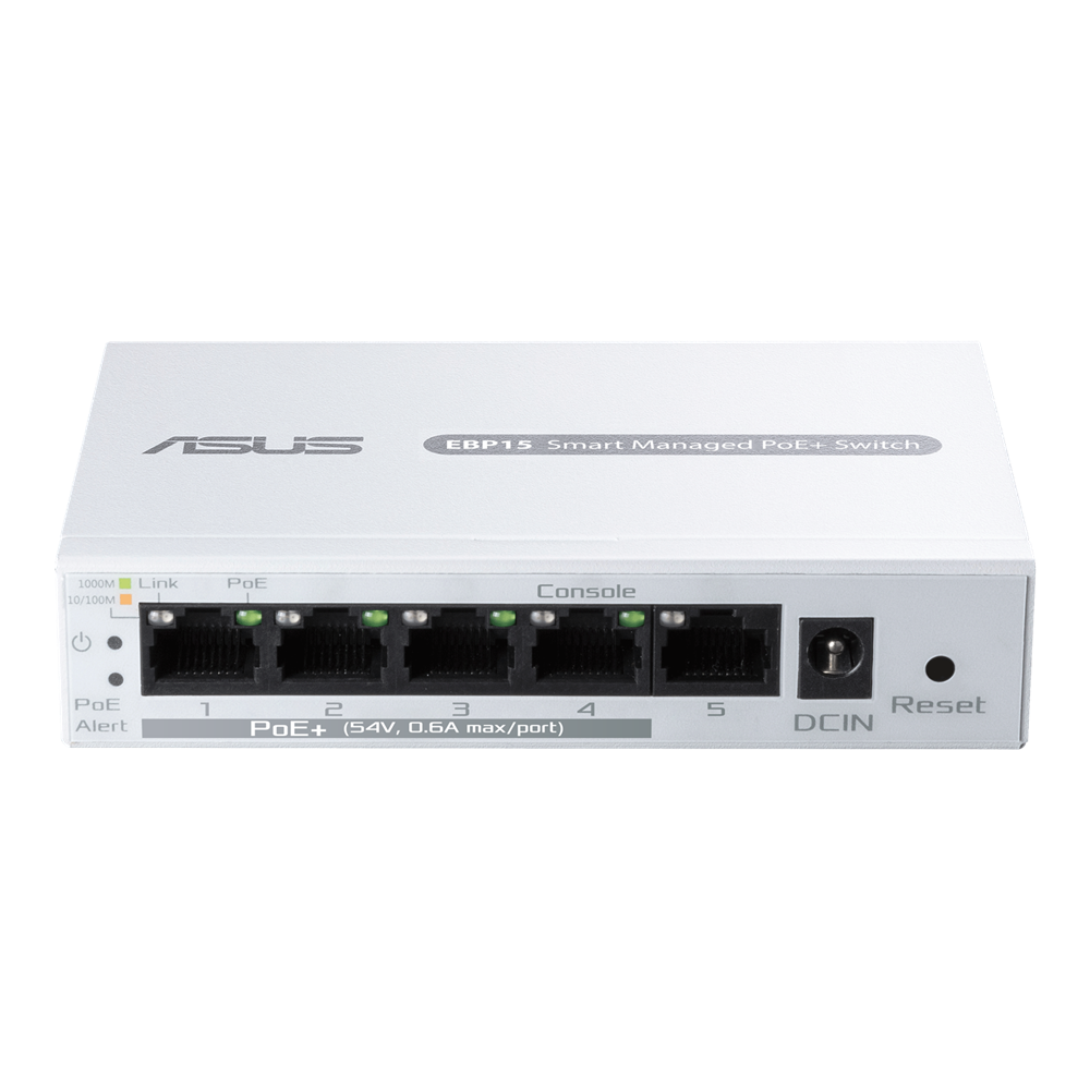 ebp15 ASUS ExpertWiFi EBP15 5-Port GbE Smart Managed PoE+ Switch, 4 PoE+ ports, 60W - الصورة 1