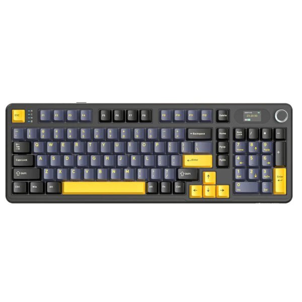 لوحة مفاتيح ألعاب ATTACK SHARK X98PRO بعدد 99 زرًا مع وضع اتصال ثلاثي، وشاشة عرض LED ملوّنة، ولوحة أرقام جانبية - Black Star Blueberry Switch
