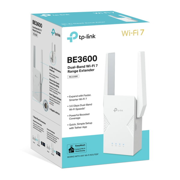 TP-Link RE225BE BE3600 WiFi 7 Dual-Band Range Extender