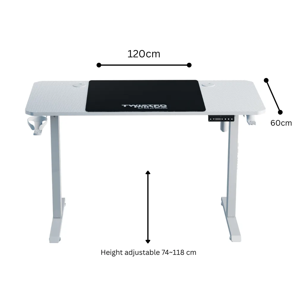 tmw Twisted Minds Paradox Height Adjustable Gaming Desk Electric Table – 120cm (White) - الصورة 1