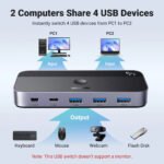 ⁦محوّل Ugreen USB 3.0 switch 2-in-4 switch + 2x USB-A Cable - Black CM662-15705⁩ - الصورة ⁦5⁩