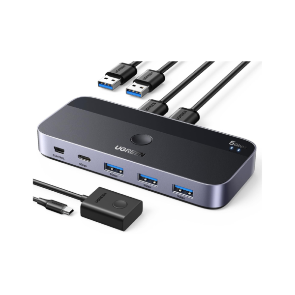 محوّل Ugreen USB 3.0 switch 2-in-4 switch + 2x USB-A Cable - Black CM662-15705