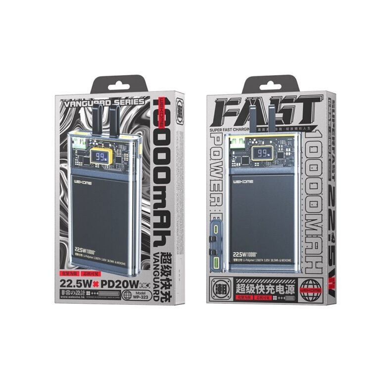 Wekome WP-323 10000mAh Pioneer Series Explore 22.5W Fast Charge Power Bank with Cable - Black - Level UpWekomePower Bank6941027632260