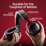 ⁦HyperX Cloud III S Wireless Gaming Headset, 53mm, Spatial Audio – Red/Black⁩ - الصورة ⁦12⁩