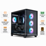 Gaming PC with an AMD Ryzen 5-9600X processor, a Grafastar AMD Radeon RX 9070 XT graphics card with 16 GB of GDDR6 memory, 16 GB of DDR5 RAM, a 1 TB NVMe SSD, and Windows 11