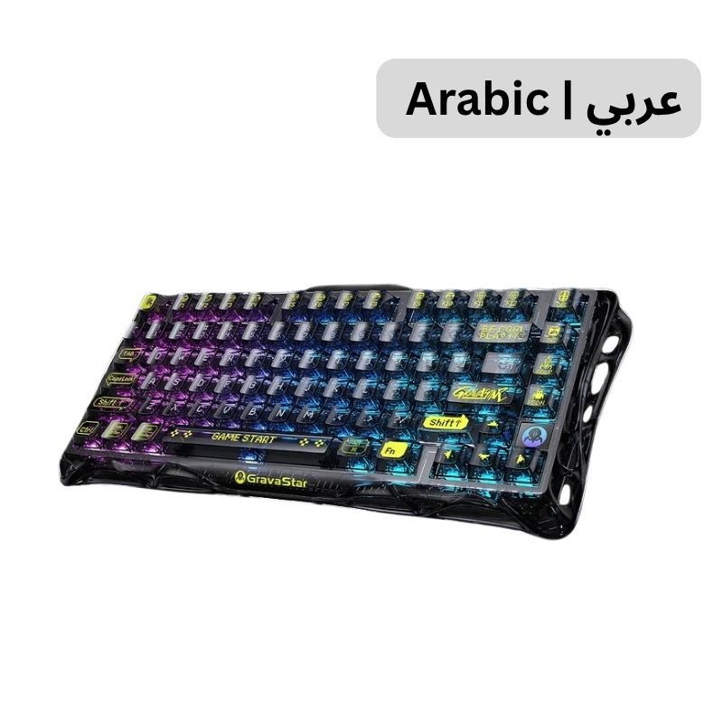 ArabicLayout_1 جرافاستار ميركوري كي ١ لايت كيبورد ألعاب ميكانيكي لاسلكي عربي بنسبة ٧٥٪ باللون الأسود الشفاف - Image 1