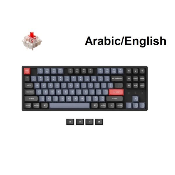 KeyChron K8 Pro TKL Wireless Customizable Gaming Keyboard, Red Linear Switch, K8P-J1, Black. Arabic/English