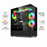 Gaming PC with an AMD Ryzen 5-9600X processor, an RTX 5060 graphics card with 8 GB of memory, 16 GB of DDR5 RAM, a 1 TB NVMe SSD, and Windows 11