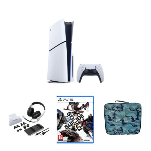 PlayStation 5 CD Edition Bundle — Console + Gamax Carrying Case + Dubi 12-in-1 Accessory Set + Suicide Squad Game