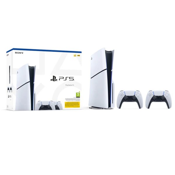 قرص وحدة التحكم PS5 النحيف مع حزمتي وحدة تحكم لاسلكية Dualsense