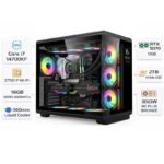 Gaming PC with an Intel Core i7-14700KF processor, an RTX 5070 graphics card with 12 GB of memory, 16 GB of DDR5 RAM running at 6,000 MHz, a 2 TB NVMe SSD, and Windows 11 Pro