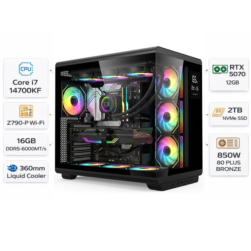 woo-sync-1790209329011-3d8c7f كمبيوتر الألعاب بمعالج إنتل كور آي٧-١٤٧٠٠ كي إف، كارت شاشة آر تي إكس ٥٠٧٠ بسعة ١٢ جيجابايت، رامات ١٦ جيجابايت دي دي آر٥ بسرعة ٦٠٠٠ ميجا/ثانية، هارد إن ڤي إم إي بسعة ٢ تيرابايت، ويندوز ١١ برو - Image 1