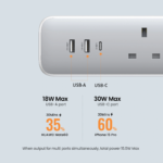 مشترك كهرباء UGREEN بثلاث مخارج مع زر تشغيل رئيسي منفذ USB-C بقدرة 30 واط + منفذي USB الموديل CD286 – 15461 - Image 2
