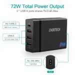 Choetech 3A + 1C 72W شاحن جدار منافذ الإخراج - Image 2