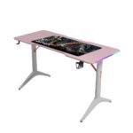 Gamax D2208B Gaming Desk with Lighting and Carbon Fiber, 120 × 60 × 74 cm, with Mouse Pad, Pink and White, Unassembled