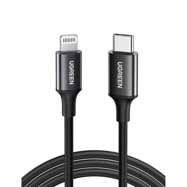 يوجرين – كابل USB-C إلى Lightning M/M مطلي بالنيكل وغطاء ABS بطول 1 متر (أسود)US171