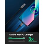 ⁦يوجرين – كابل USB-C إلى Lightning M/M مطلي بالنيكل وغطاء ABS بطول 1 متر (أسود)US171⁩ - الصورة ⁦4⁩