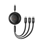 كابل بيسيوس فري2درو قابل للسحب بتصميم كريستال للشحن السريع ونقل البيانات USB-C إلى M+L+C بقدرة 100 واط وطول 1.1 متر – كلستر بلاك