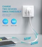 ⁦شاحن كوتيك 38 واط بمنفذين USB-C و USB-A مزدوج - أبيض⁩ - الصورة ⁦3⁩