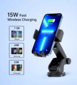 ⁦حامل هاتف للسيارة لاسلكي سريع بقوة 15 وات من Choetech طراز T203-F - أسود⁩ - الصورة ⁦3⁩