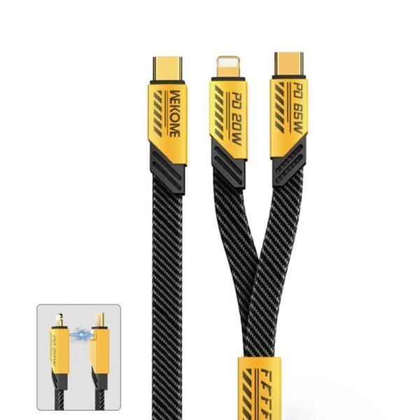 كيبل شحن سريع WEKOME WDC-189 Mecha Series - 2 في 1 USB-C إلى Lightning + USB-C 65 واط 1.2 متر - أصفر