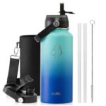 A 1-liter water bottle from the Pozio Duetto series, with two lids and a protective cover