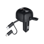 شاحن سيارة Choetech TC0036-CL08-BK بقدرة 75 واط مع كابل مدمج قابل للسحب ومنفذين Type-C وLightning – أسود
