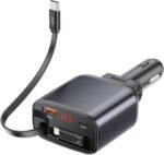 شاحن سيارة Choetech TC0033 بقدرة 105 واط مع كابل مدمج قابل للسحب – أسود