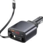 شاحن سيارة Choetech TC0033 بقدرة 105 واط مع كابل مدمج قابل للسحب – أسود